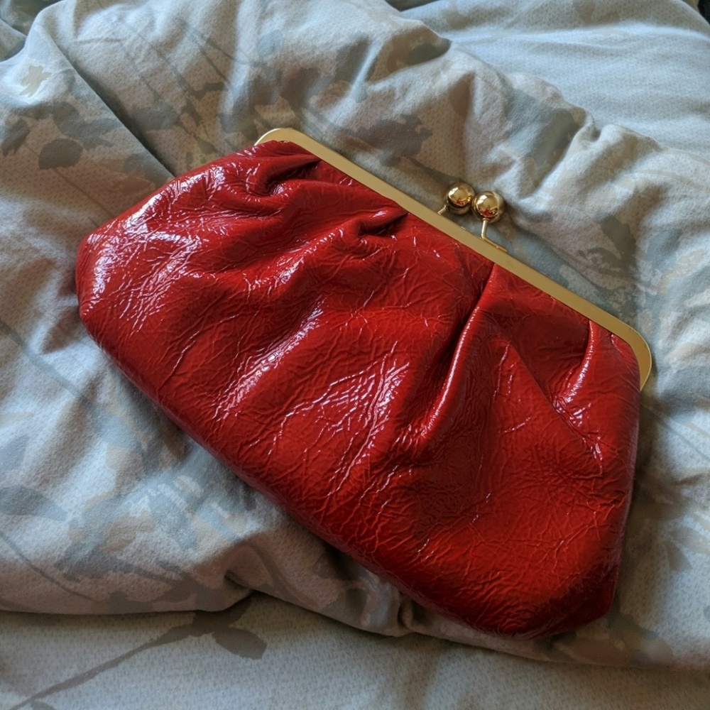 Goldenbleu Red Crinkle Patent Leather Clutch